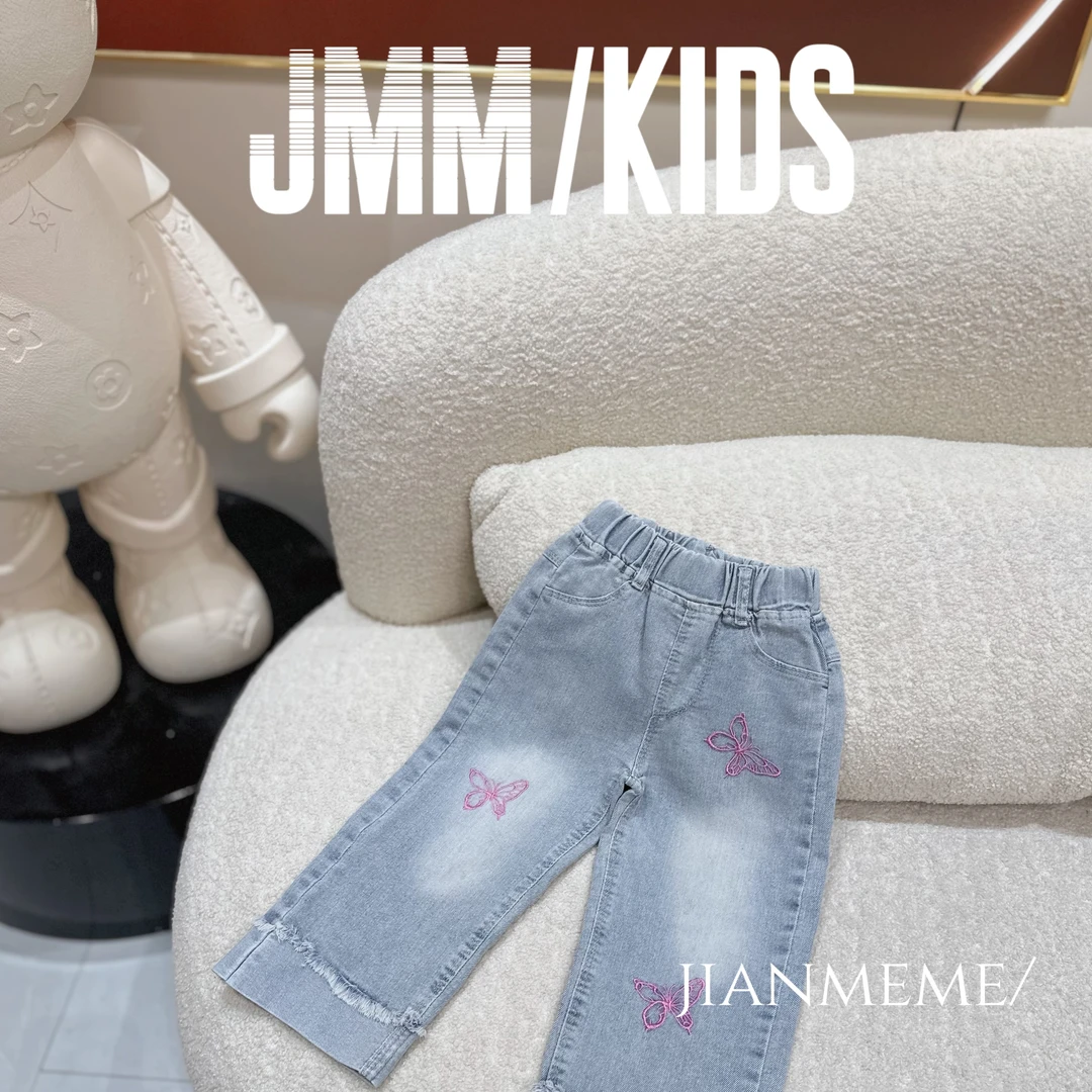夏单品-蝴蝶牛仔F144 牛仔裤女童洋气喇叭裤休闲百搭大童长裤