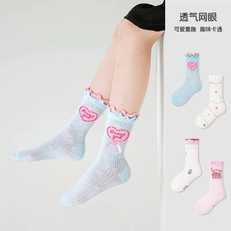 儿童夏季薄款女袜子夏季卡通薄款棉袜长袜中筒袜日系卡通