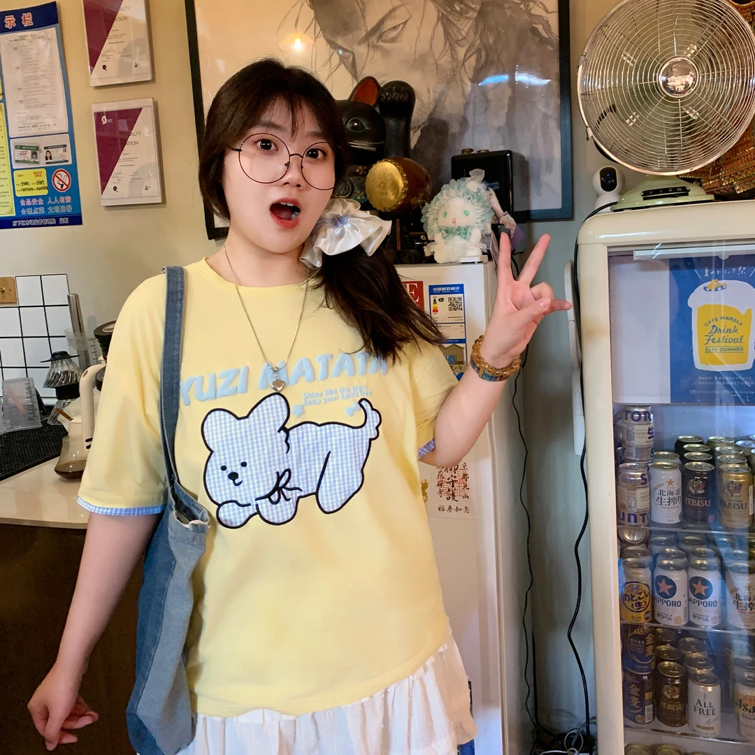 短袖格子萌宠T恤253