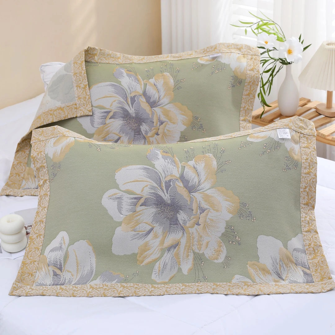 【近观春色绿枕巾一对两只】多层纱枕巾50*80