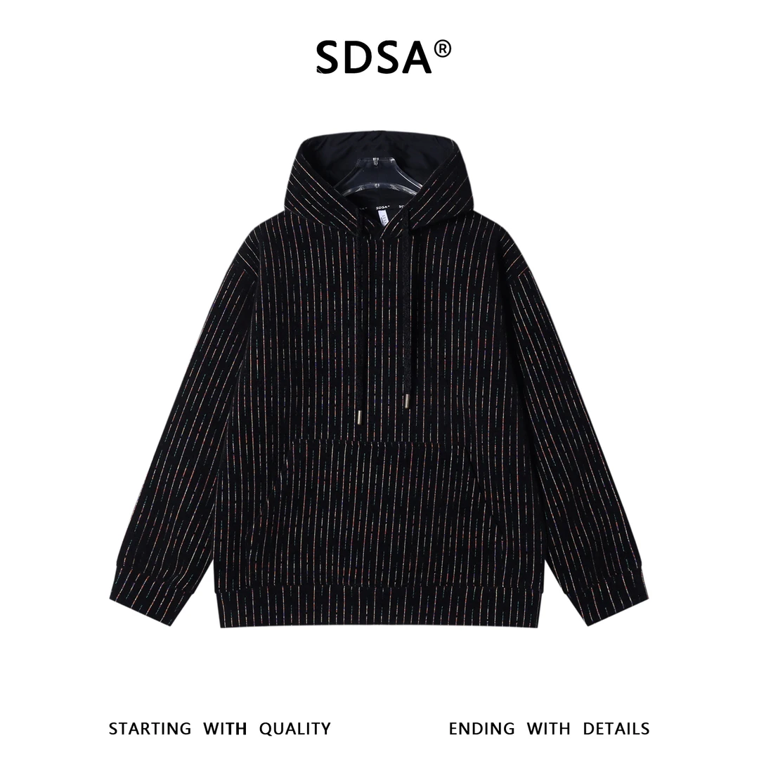 SDSA男士秋冬新款痞帅男装韩版彩色竖纹抽绳连帽卫衣百搭潮流上衣