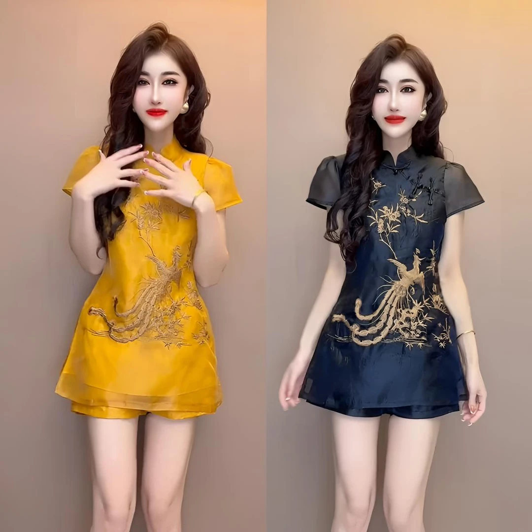 2025夏季新款洋气宽松显瘦盘扣气质时尚两件套国风高级百搭套装