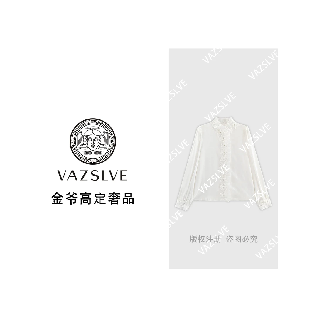 【金爷高定奢品 】  “玫瑰庄园”蕾丝花边长袖衬衫T9256