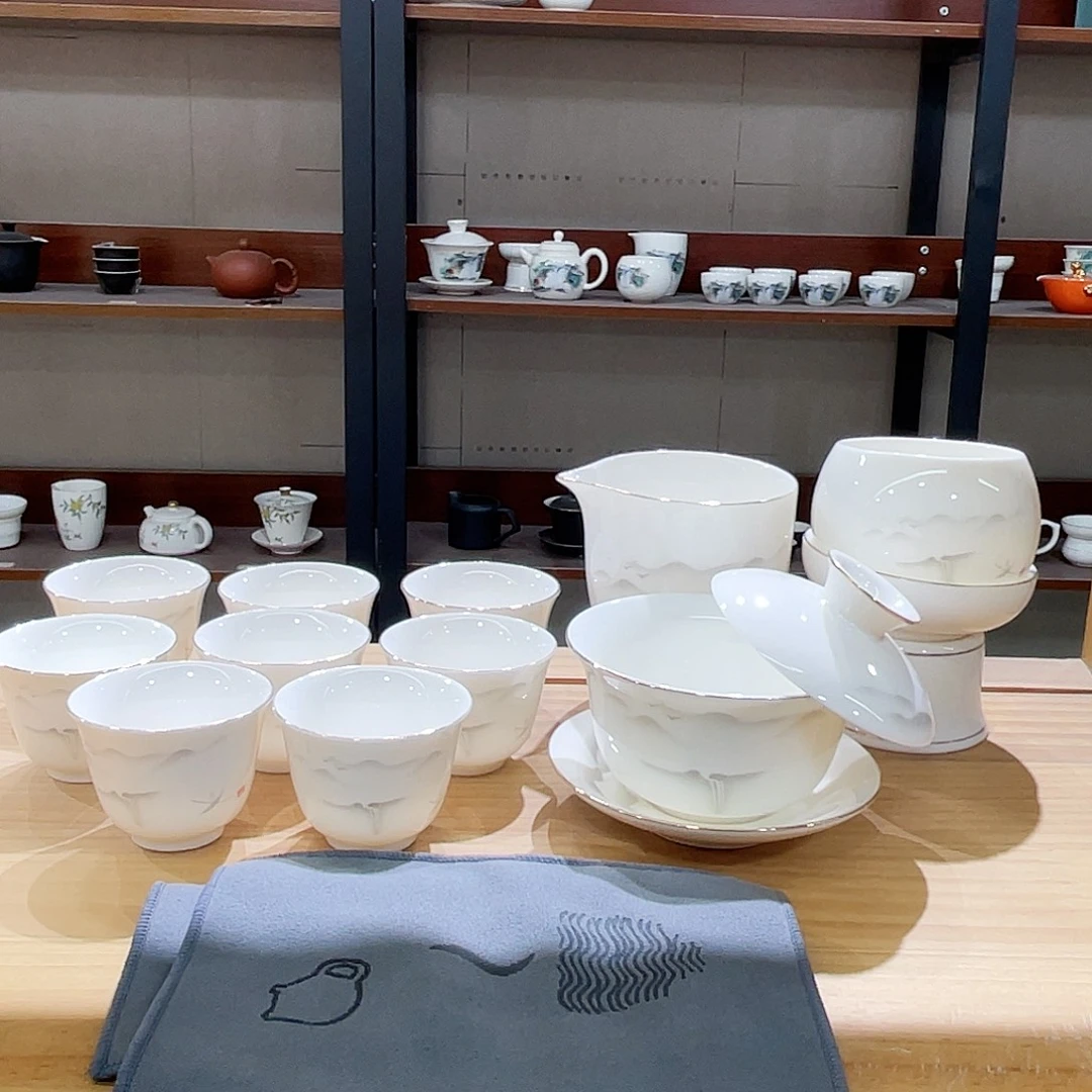 高端羊脂玉茶具套装