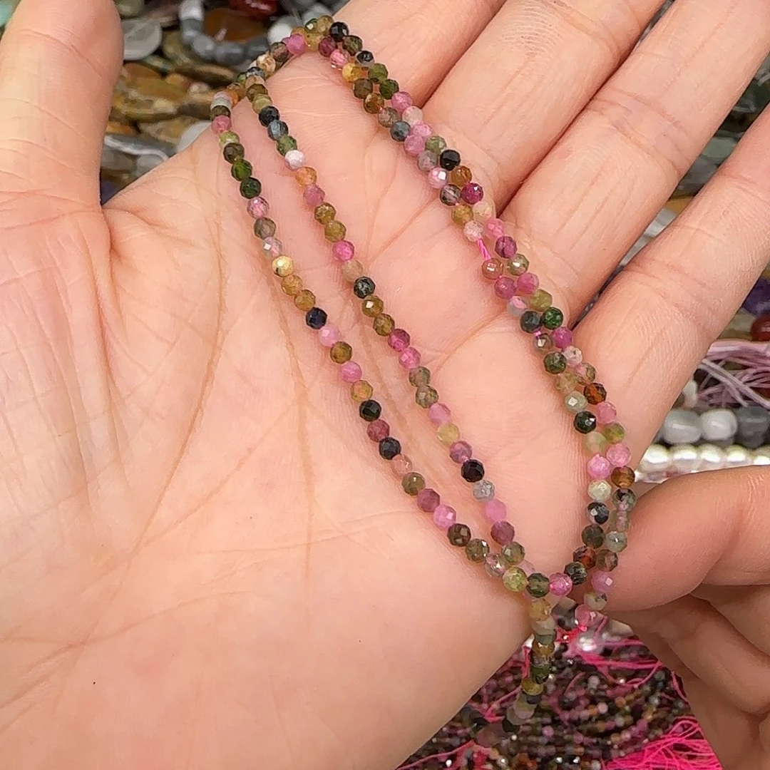 玛瑙/玉髓合金珠宝半成品碧玺2mm切面一条