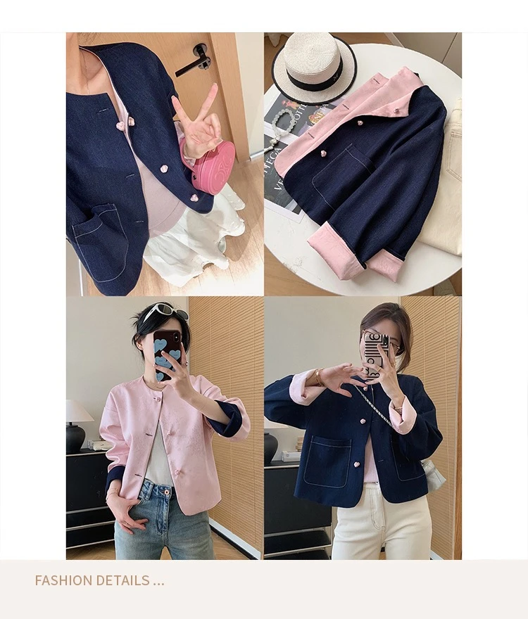 双面穿牛仔缎面提花盘扣新中式国风外套女春季宽松显瘦短款牛仔衣