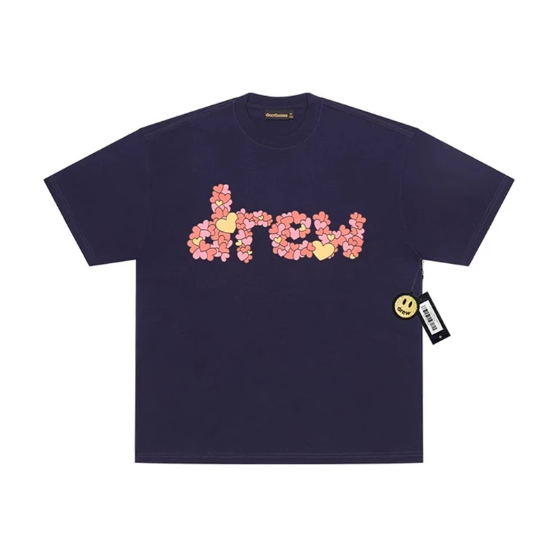 Drew House比伯同款笑脸爱心花瓣男女情侣短袖T恤春夏印花圆领
