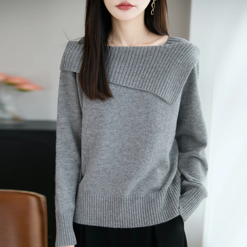 哥弟阿玛施正品一字肩羊毛针织衫毛衣女秋冬新款显瘦不规则打底衫