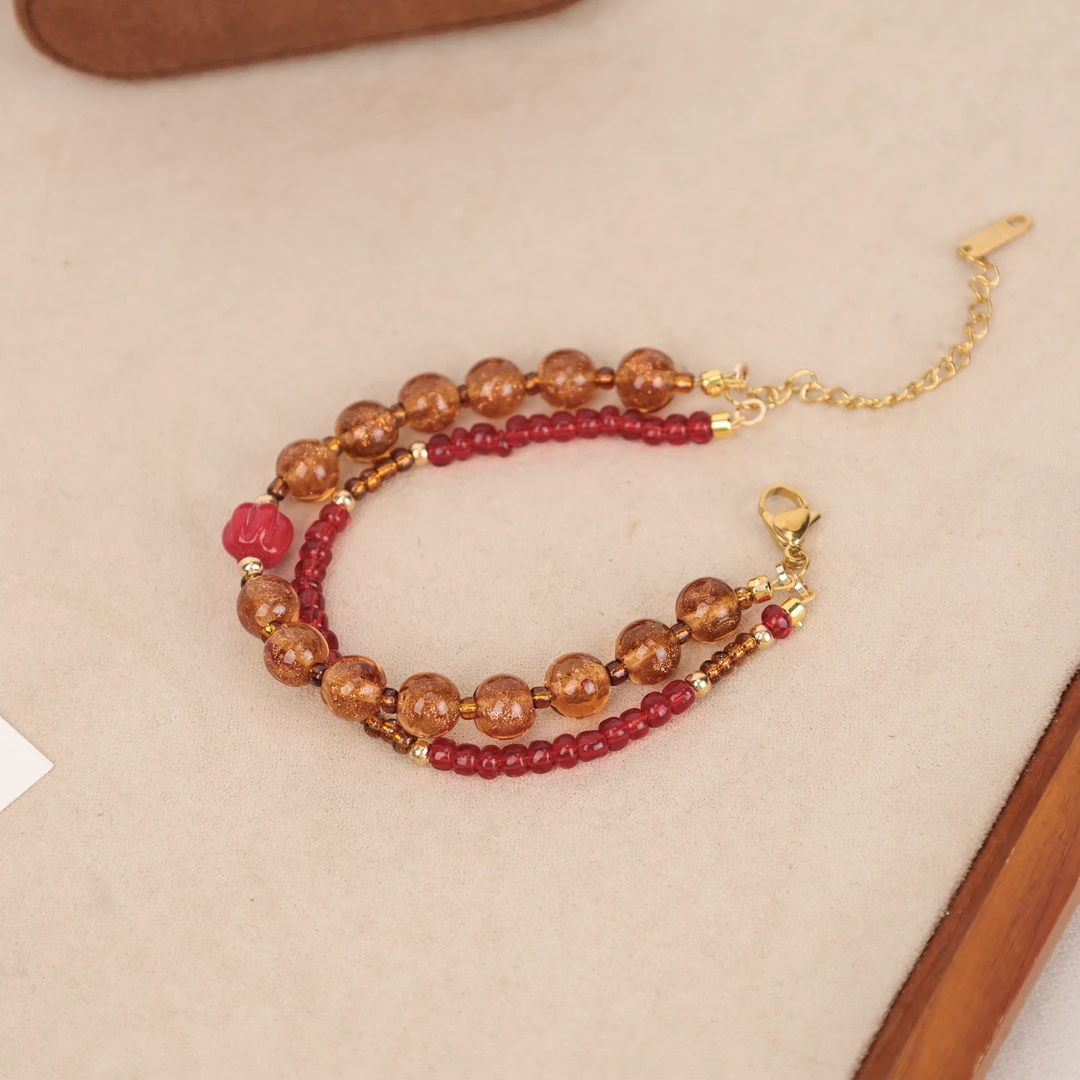 合金手链 LZ2271-1 咖色流金沙双层小米珠满串琉璃手串