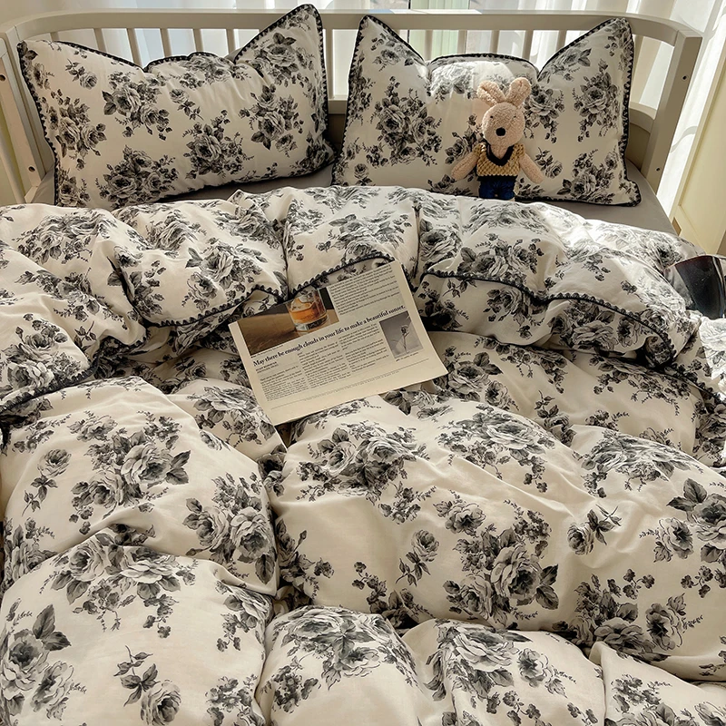 ins风床上用品双层纱四件套纯棉全棉床单被罩单人学生宿舍三件套4