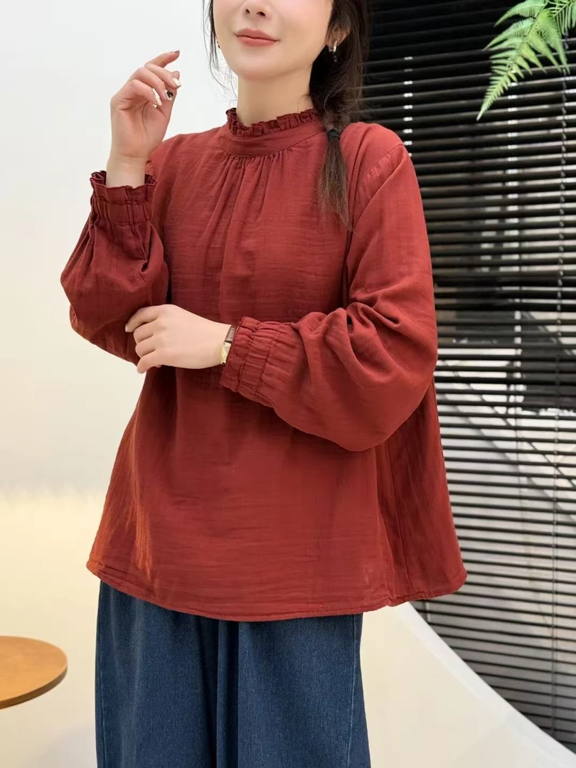 Yiwen【春色】2025新款前后两穿木耳领法式复古设计感1020