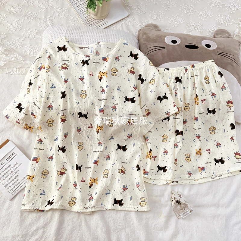 云朵棉睡衣女新款薄款夏季短袖短裤套装休闲宽松甜美可爱风家居服