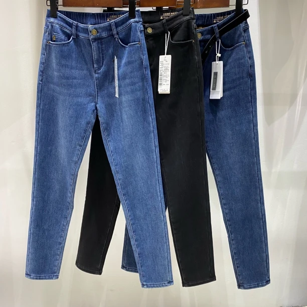 女士冬季新款加绒加厚高腰奥粒绒牛仔裤经典百搭显瘦时尚239272