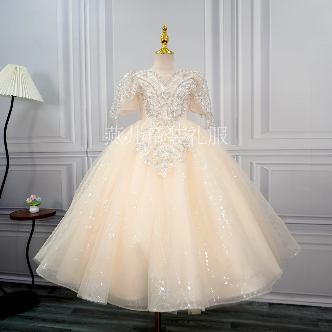 小女孩花童香槟礼服高端儿童高级生日公主裙钢琴演出服女童主持人