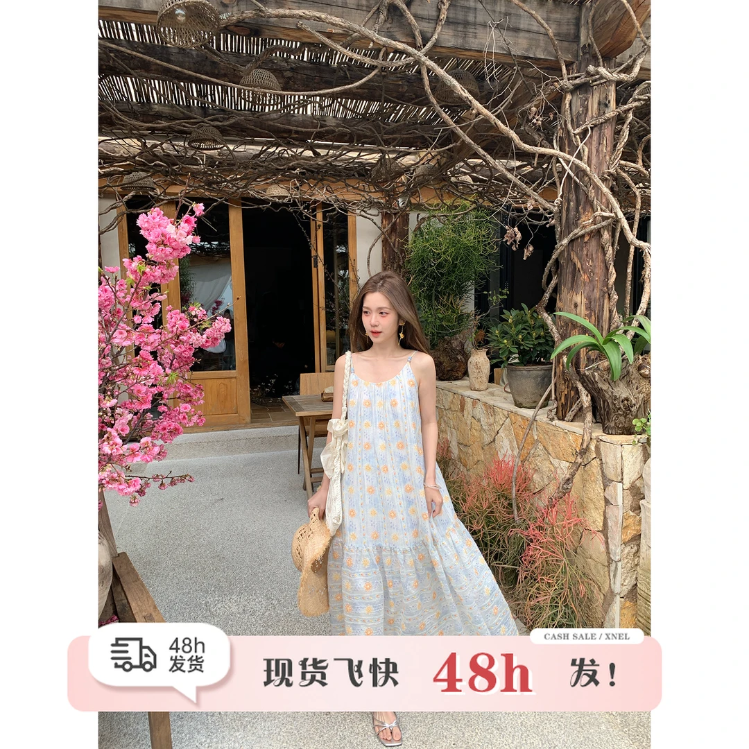 陳文文xenl【繁花予槿】夏季度假重工镂空绣花吊带气质连衣裙L6009