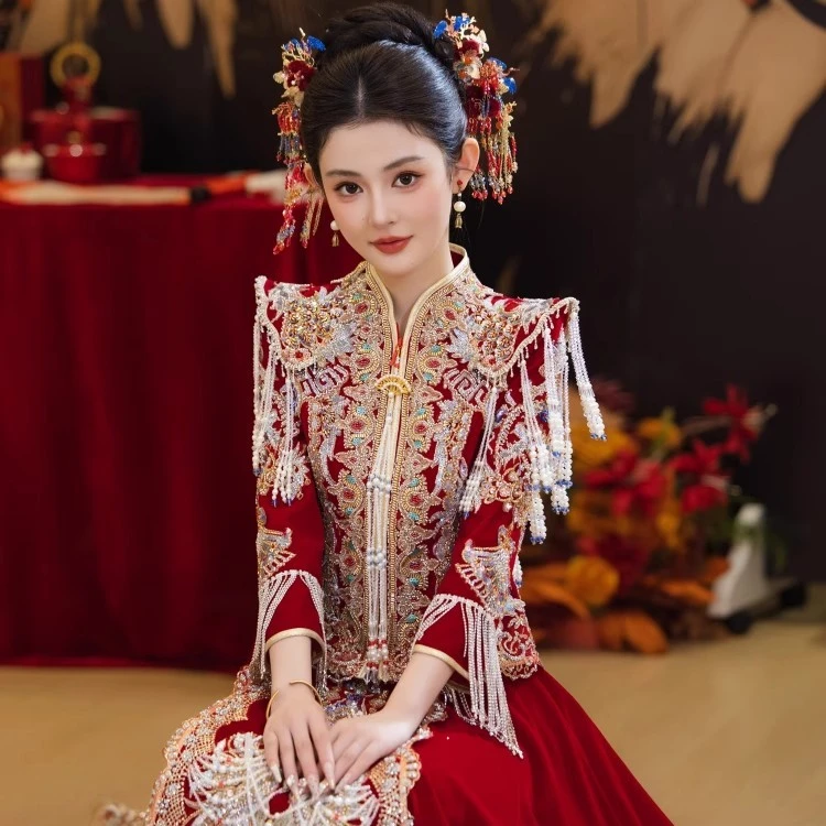 重工新款新娘结婚秀禾服2025年新款修身显瘦中式婚服敬酒服嫁衣女