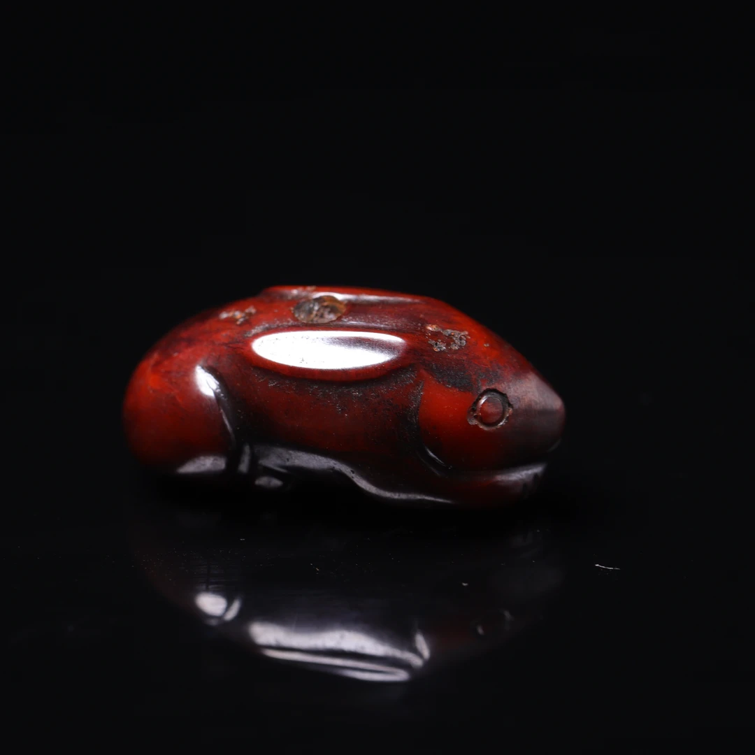 旧藏天然红缟玛瑙动物花件-NX