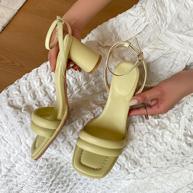 185-1/7.5cm牛皮高跟凉鞋女时装凉鞋高跟鞋凉拖鞋外穿方头法式