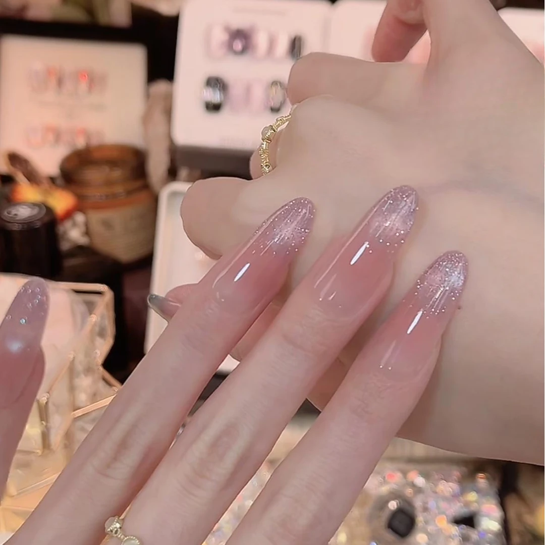 【射手座】渐变紫色爆闪猫眼美甲穿戴甲片中长款气质显白网红指甲片