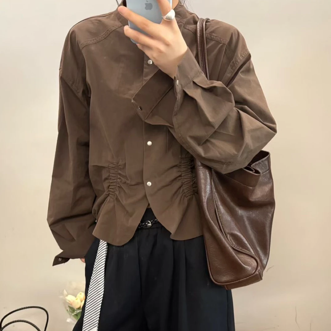 褶皱春秋女夏季单排扣薄款短外套时尚复古泡泡袖小众气质长袖早秋