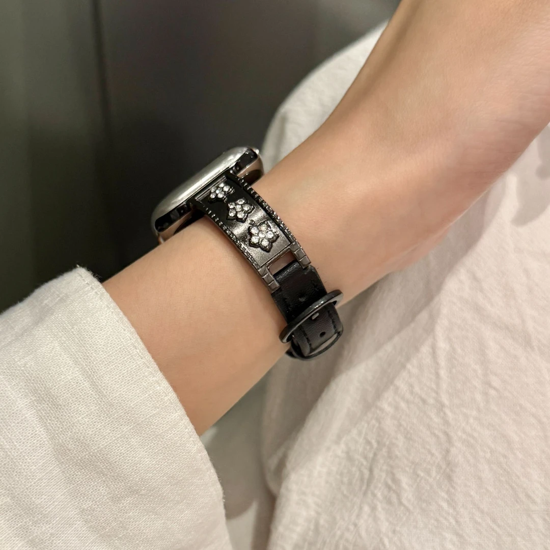 适用vivo watch5表带镶钻梅花皮质vivo watch gt/watch3表带女生