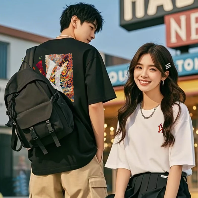 圆领精致印花运动夏季短袖T恤潮流街头单肩男士简约百搭情侣T恤