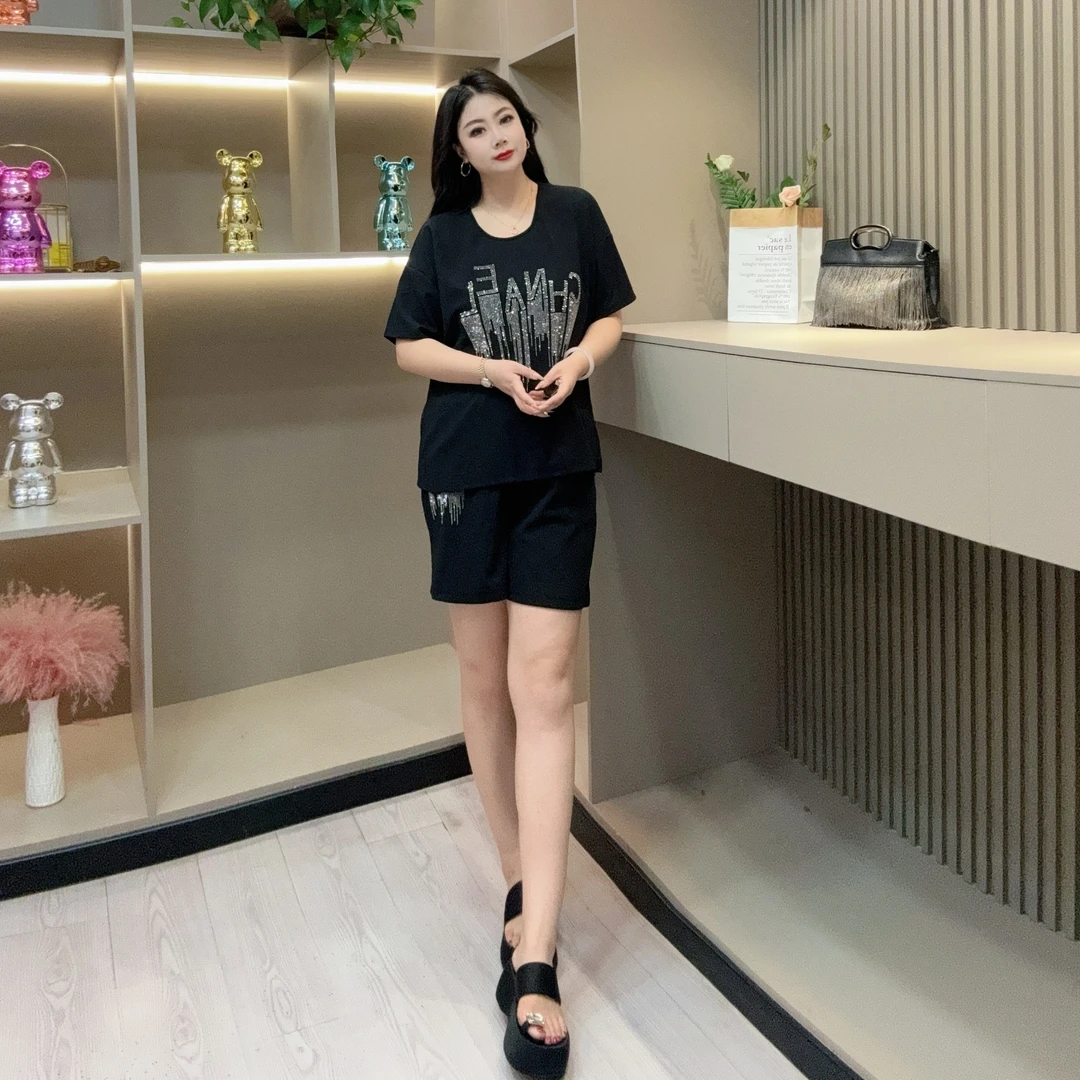 夏季套装-玲 8093时尚潮流亮闪流苏美背镂空款胖MM大码女装新款