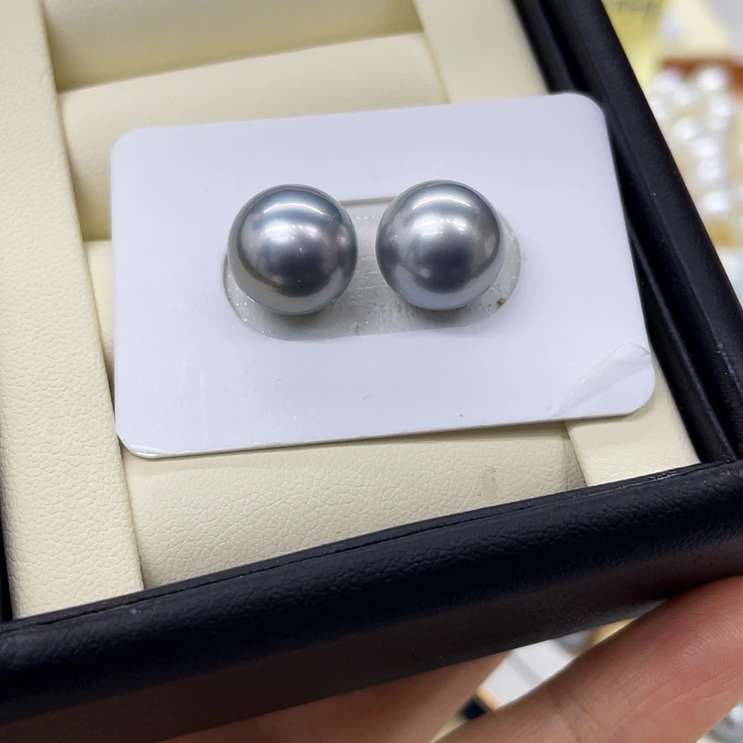 海水珍珠裸珠高级铂金灰对珠11-12mm