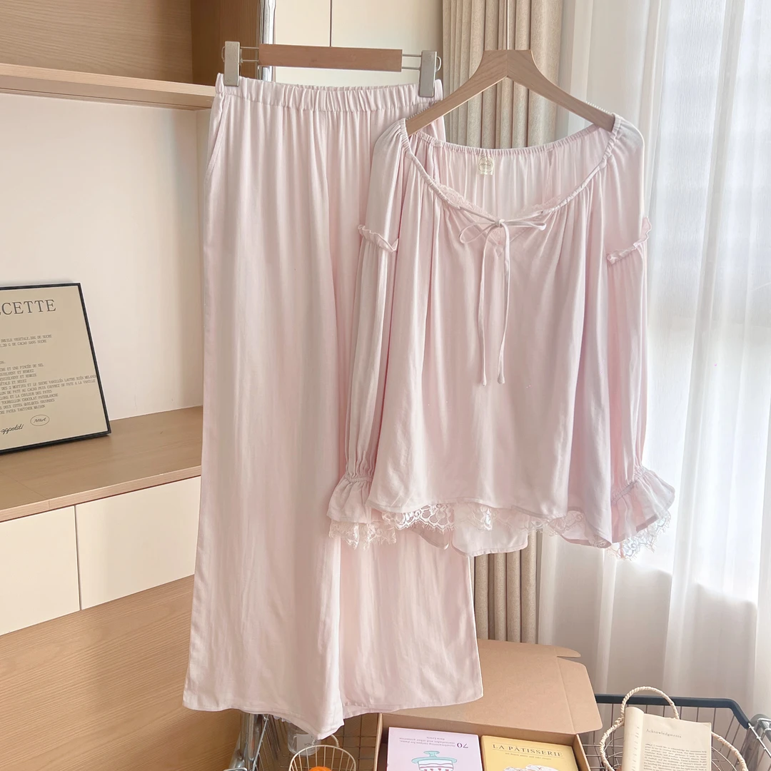 【芙芙子】轻奢纯欲风棉质睡衣女春秋季时尚新款简约宽松套装家居服