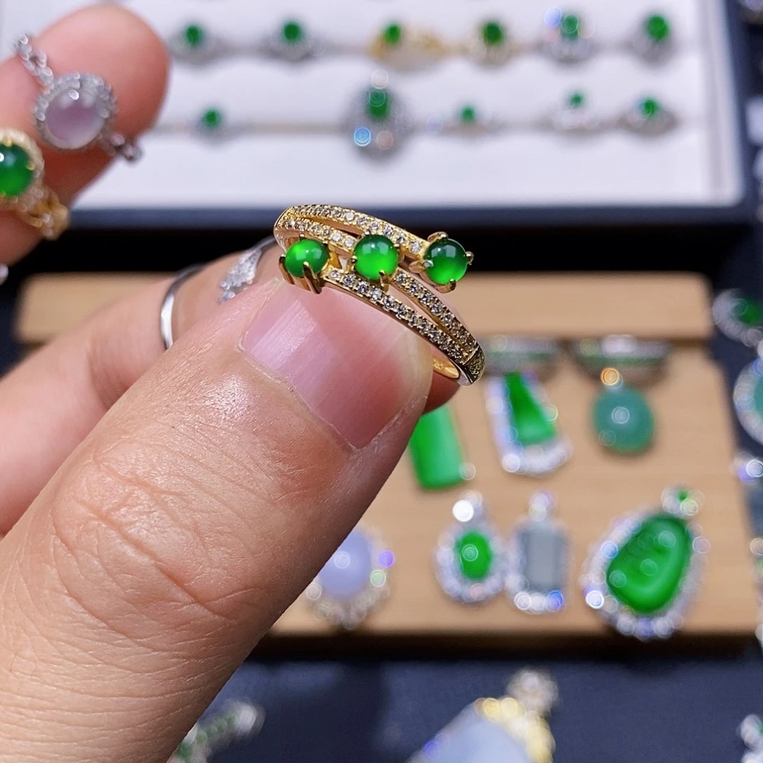 银S925镶嵌戒指翡翠戒指