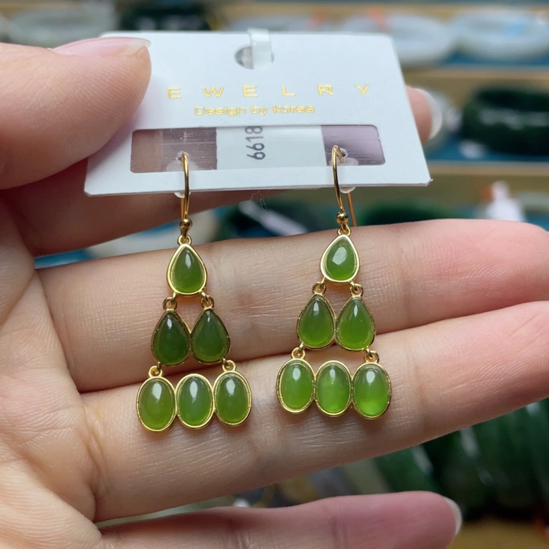 银S925镶嵌和田玉耳饰