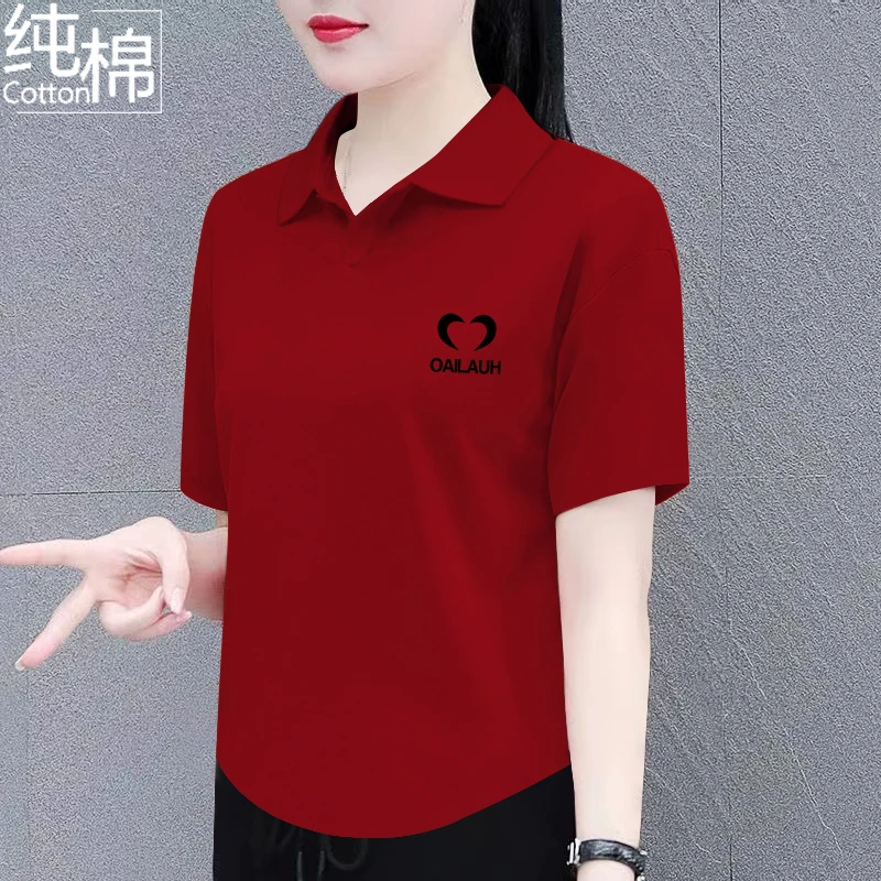 夏季新款翻领短袖纯棉t恤女polo领气质洋气宽松显瘦休闲上衣T恤衫