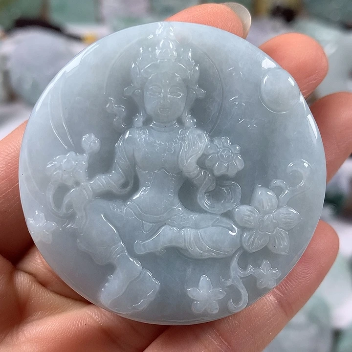 翡翠未镶嵌颈饰山水观音两面工艺福利