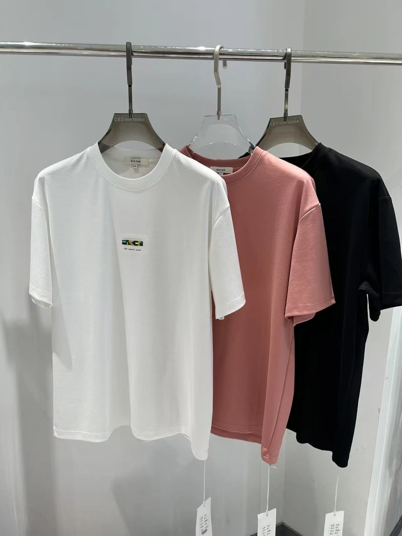 12209-【夏季新款 】潮流时尚刺绣小标百搭纯色圆领短袖T恤