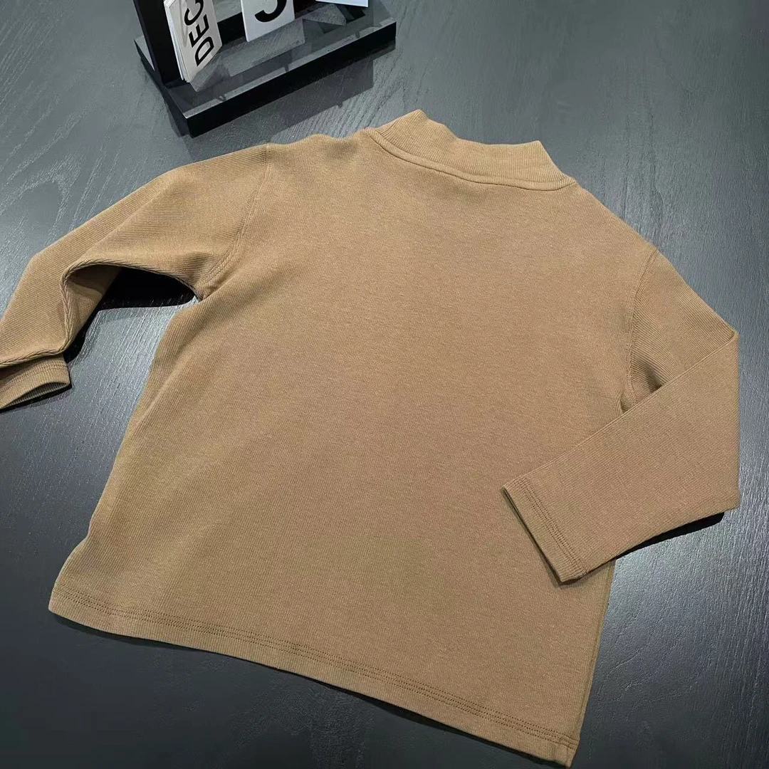 秋冬小童男童女童半高领T恤咖色 3391沐系