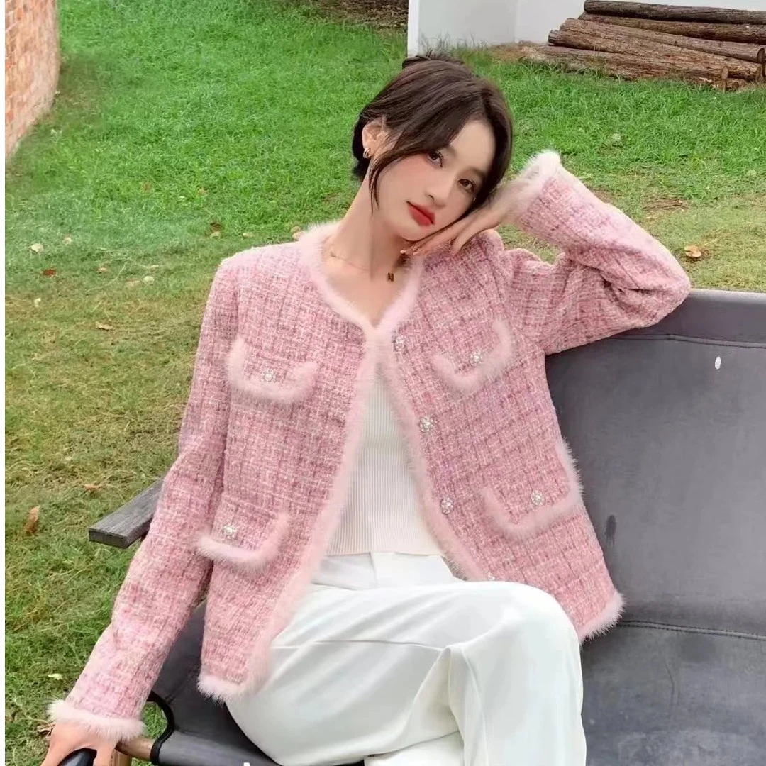 【当天发+运费险】充绒加绒加厚毛毛包边小香风充绒外套Q877