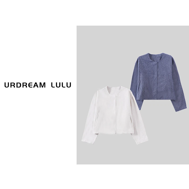 [INS胶片] 春韩系棉麻时尚短外套女纯色百搭圆领上衣-P150011