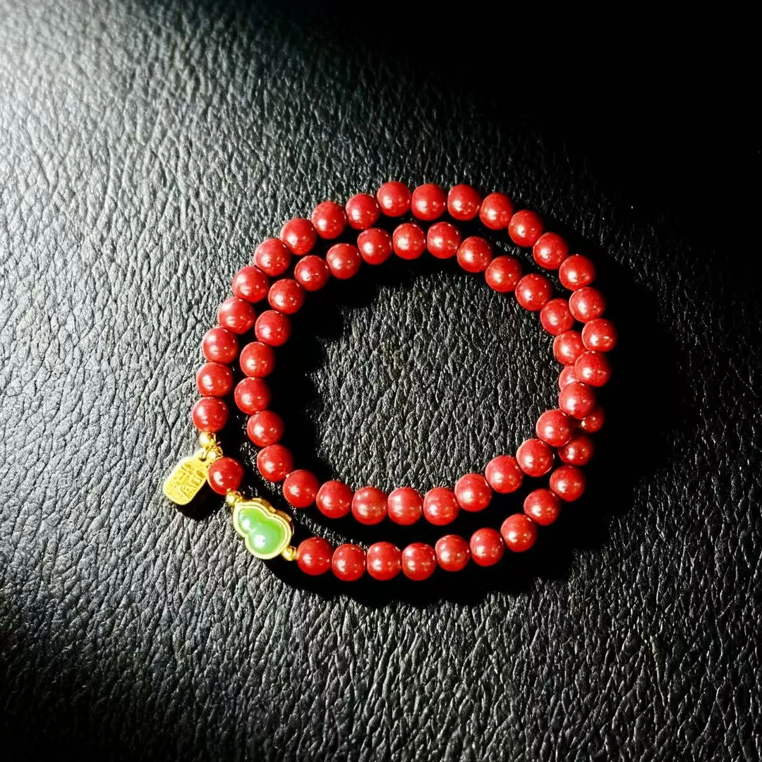 天然辰砂朱砂辰砂双圈手串257无礼盒