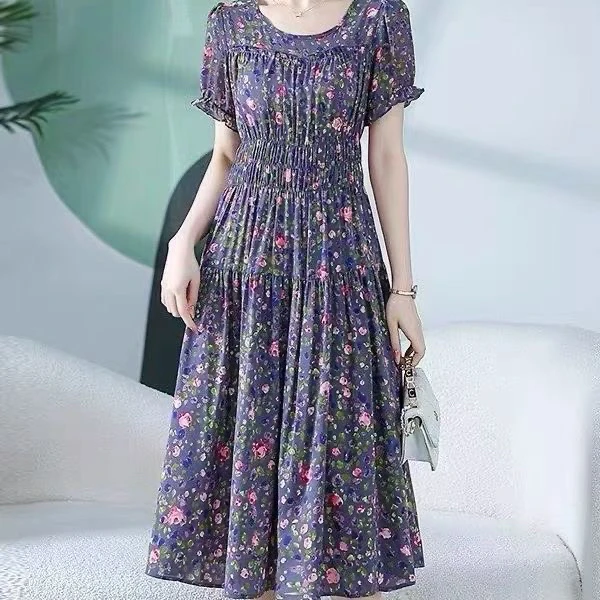 K002夏季泡泡袖2025新款高级感法式别致显瘦时尚茶歇裙子