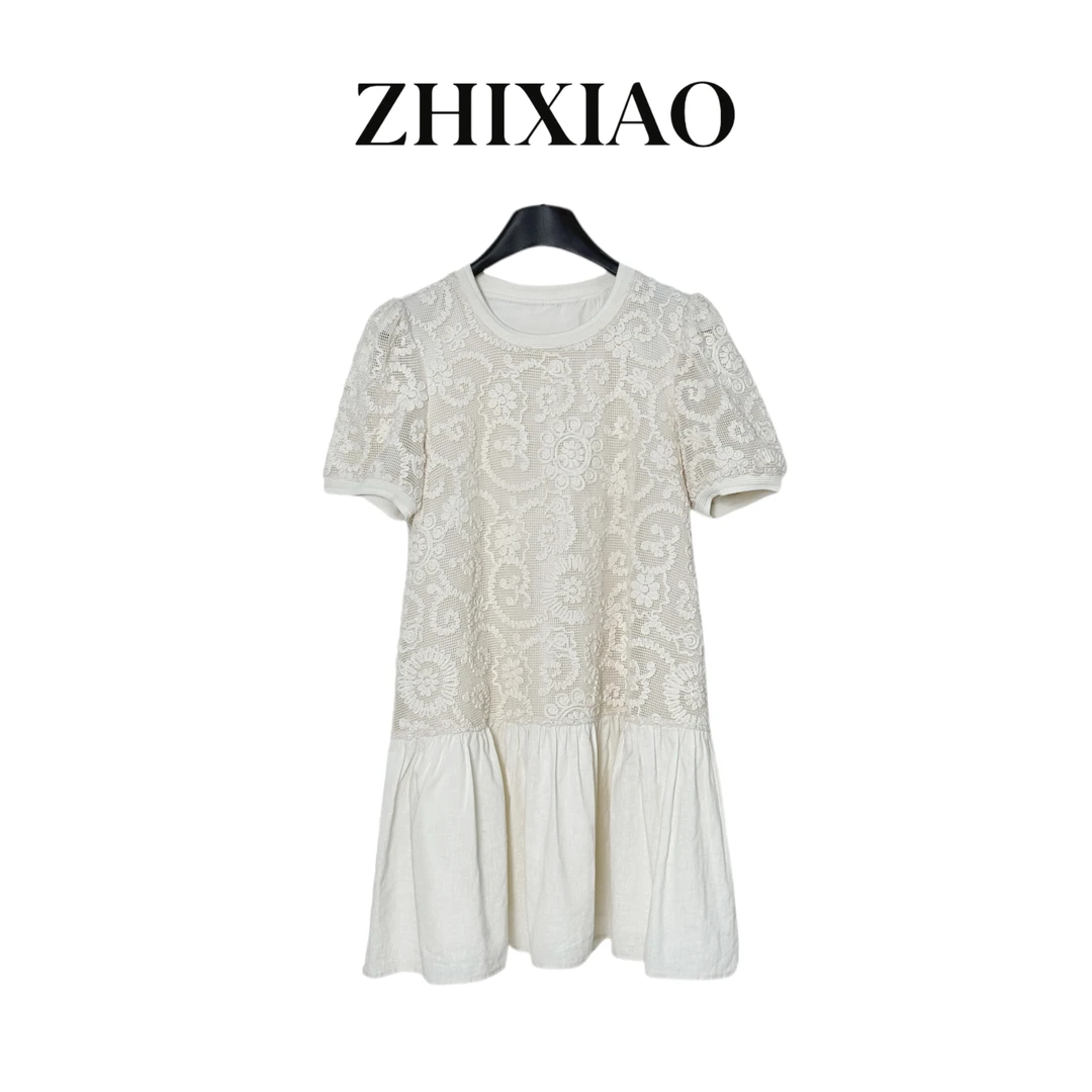 【ZHIXIAO】夏季新款：短袖拼接连衣裙250621