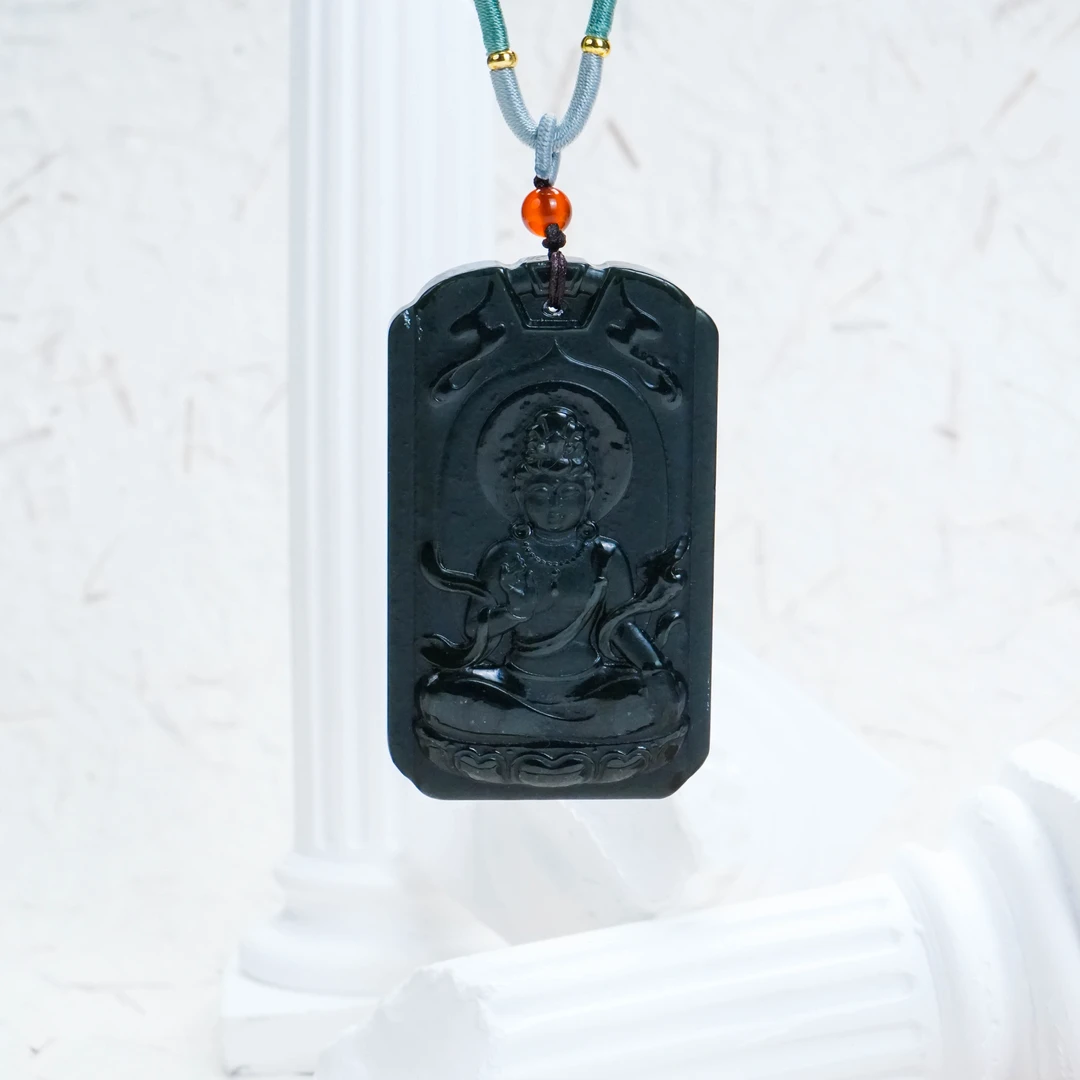 Y-496 青玉双面山水观音牌 主石40*67mm