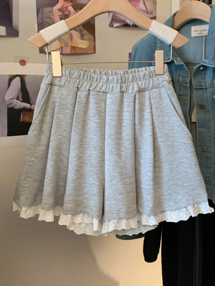 夏季爆款显瘦大码300斤万能搭a字短裤女2025外穿居家蕾丝边阔腿裤