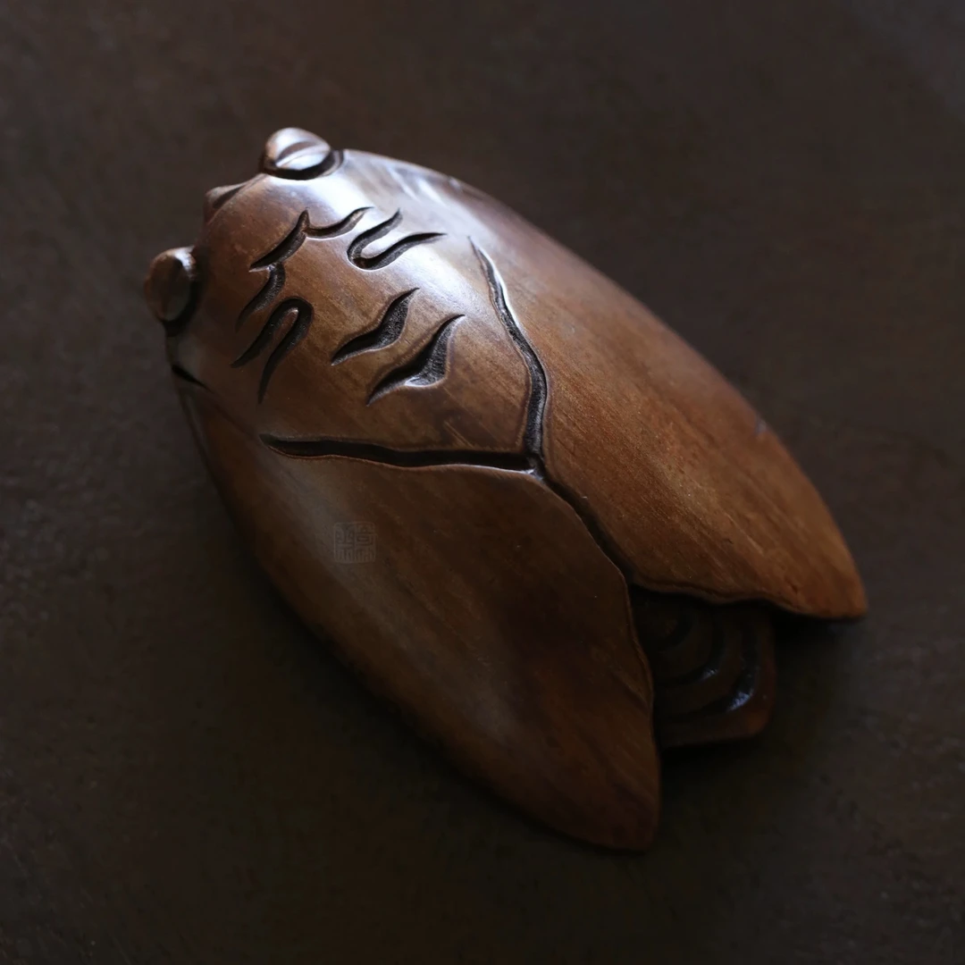 一出竹够｜名家手工龟甲竹茶则 蝉形茶则茶道用具大漆做旧复古茶则