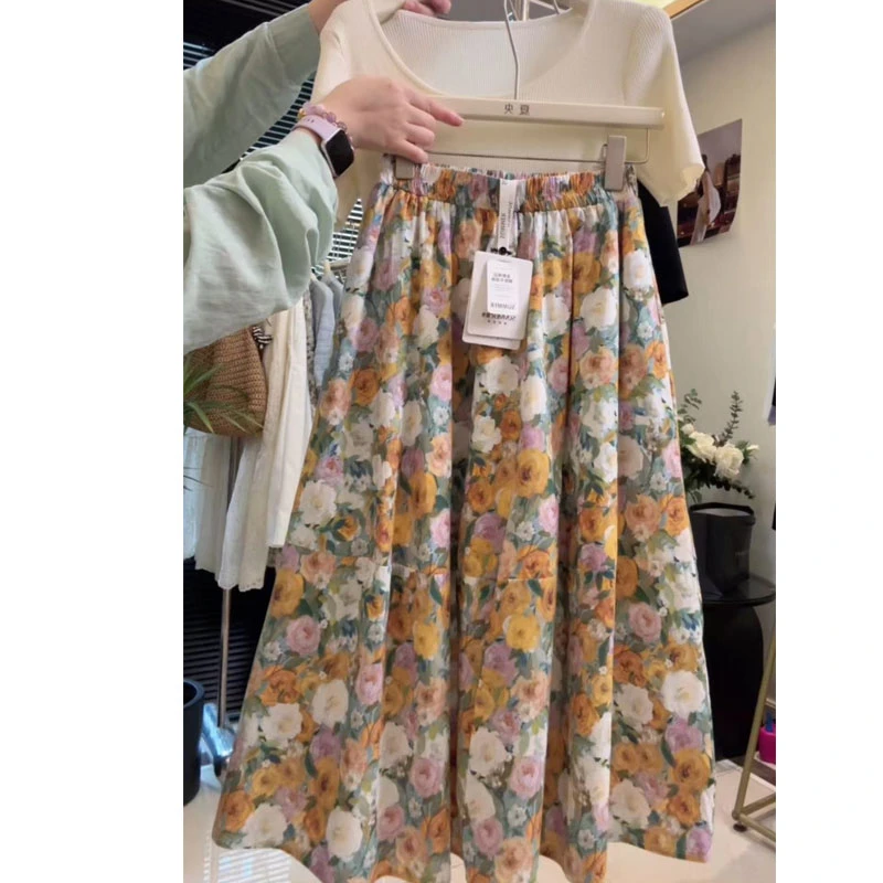 【夏央工厂店】100%全棉夏季新款大摆气质碎花半身裙子女#7825-21