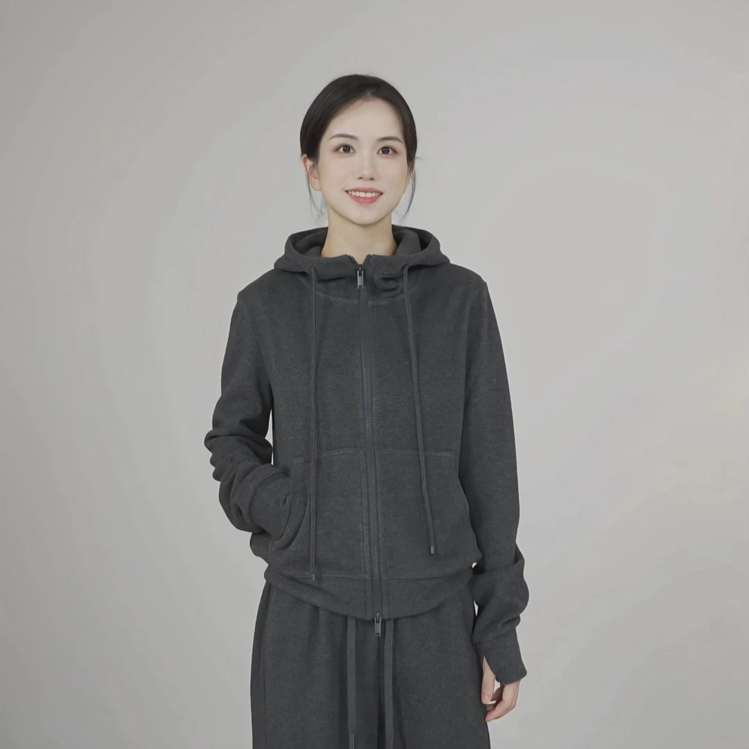 小禾【双绒开衫】重磅牦牛绒山羊绒发热亲肤双拉链加厚毛呢开衫卫衣
