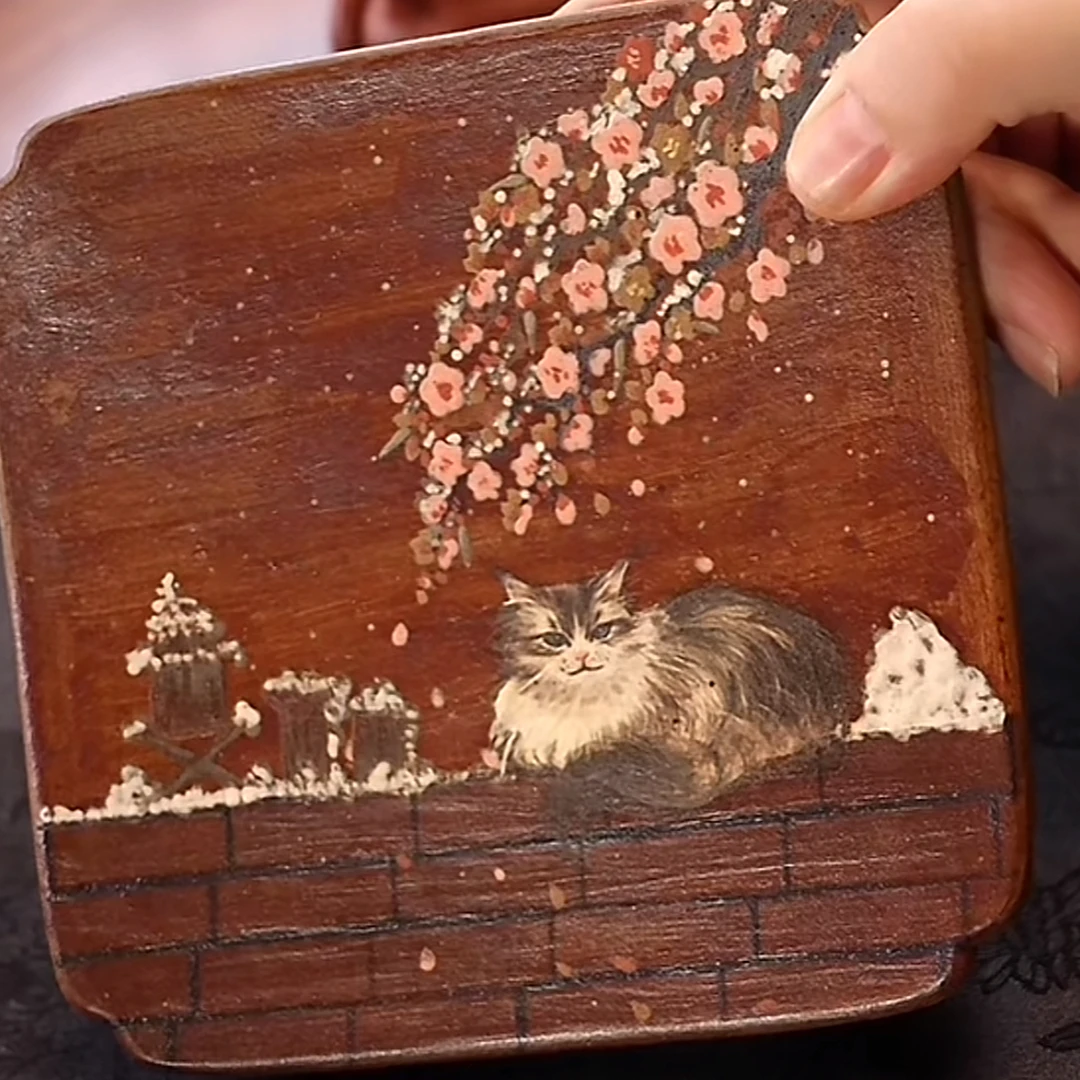《故宫的猫》冬 柴烧干泡盘壶承杯垫精美手绘盘子