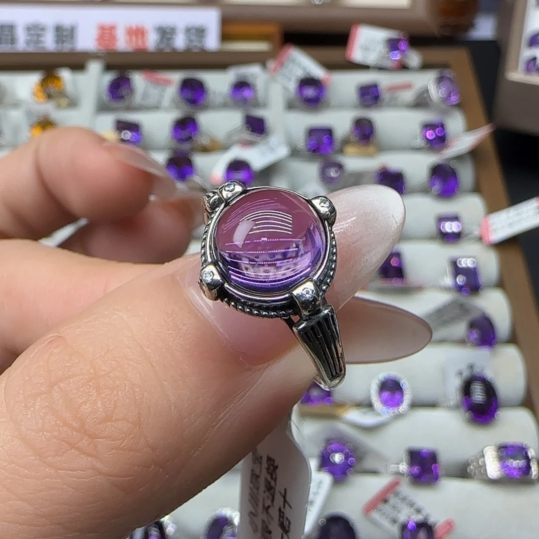 玫****珠宝半成品水晶银S925镶嵌G 乌拉圭紫水晶