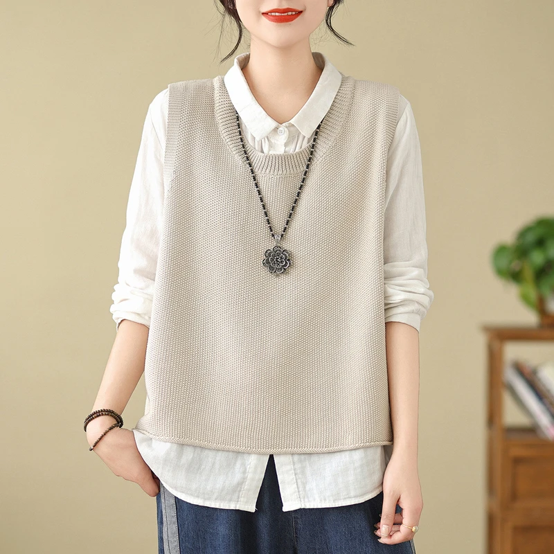 1065复古针织马甲背心女士春秋新款外穿宽松显瘦叠穿坎肩马夹上衣