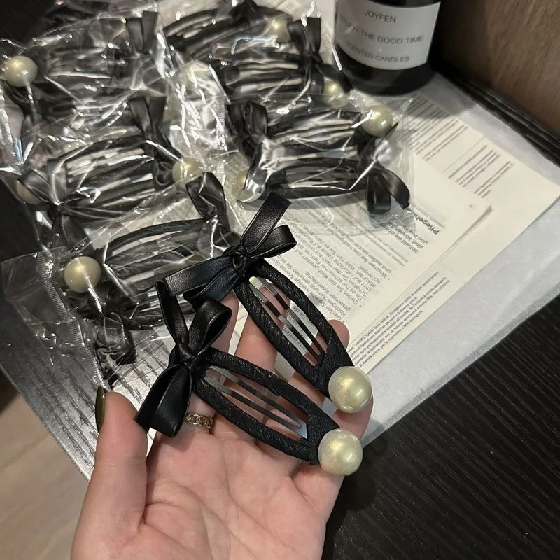 韩国发饰ins风头饰秋冬饰品刘海夹甜酷pu皮bb夹蝴蝶结珍珠发夹