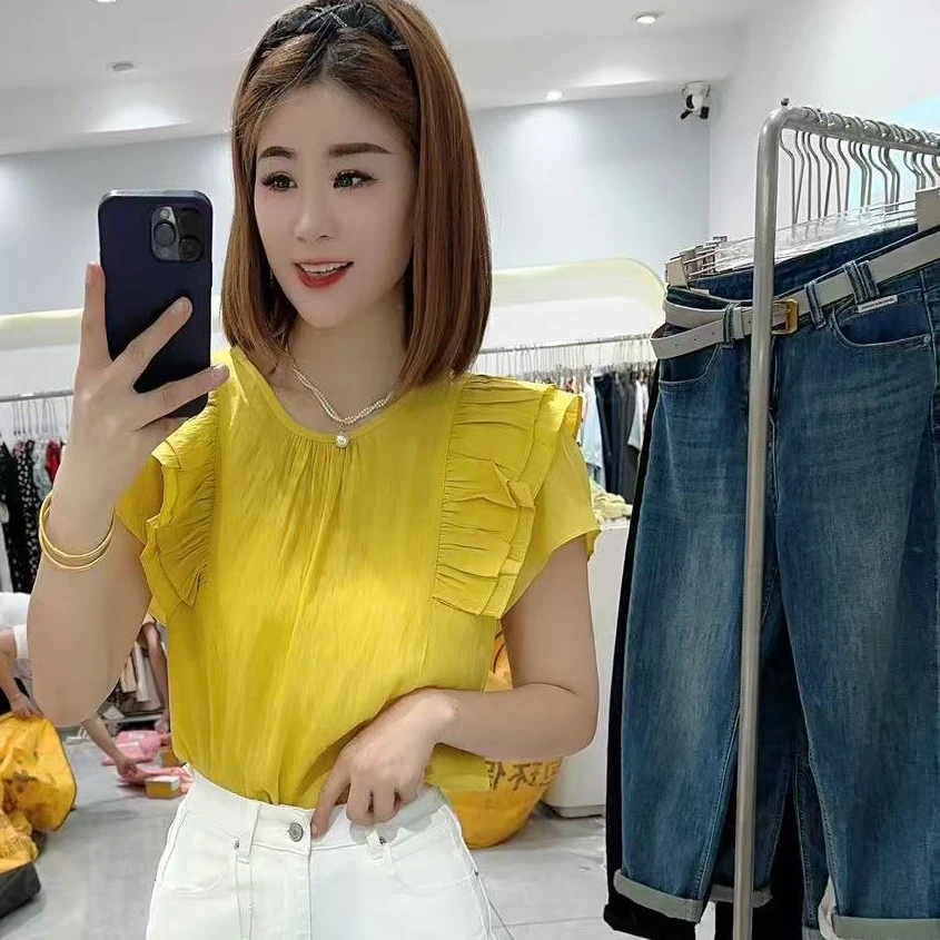 小飞袖圆领洋气衬衣